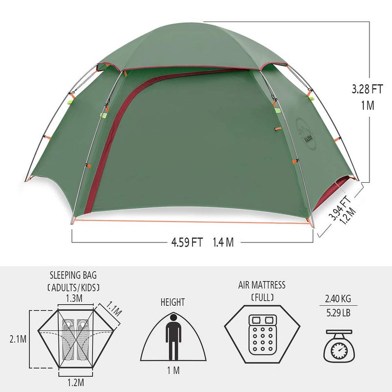 KAZOO Lightweight Backpacking Tent 2 Person Waterproof Camping Tents 2 People Hiking Tents Two Person Aluminum Poles Double Layer - Image 5
